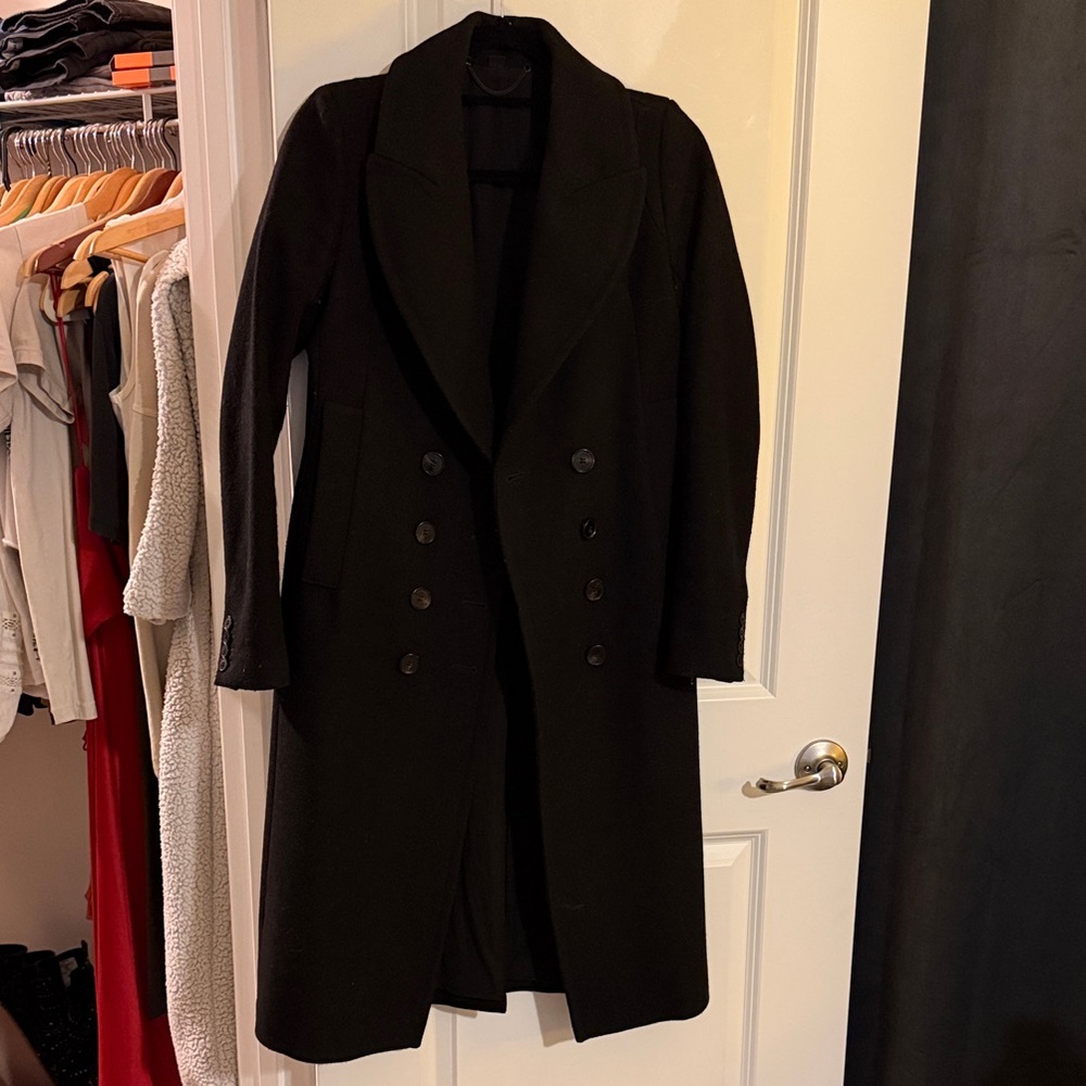 All Saints Black Double-Breasted Trench Coat